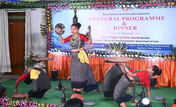 Cultural prog organized in honour of Union Minister Annapurna Devi at State Guest House, Agartala.
